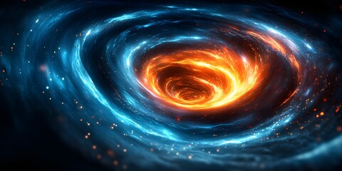 Wall Mural - An artistic rendering of a swirling vortex of orange and blue energy in dark space with stars