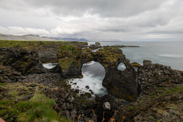 Wall Mural - Gatklettur rock formation at Anarstapi coastline, Iceland.