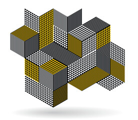Canvas Print - black and yellow geometric vector abstract background with cubes and shapes, isometric 3d abstractio