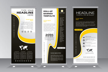 Wall Mural - roll up banner desing with yellow colours, roll up banner template with geometric background, vertical banner template, vector eps 10