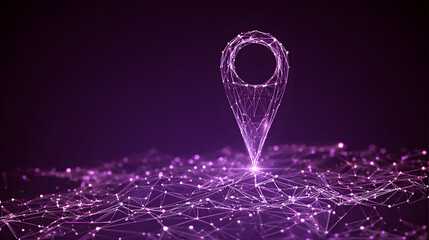 GPS Navigation. Location marking with a pin. Navigation locator map. GPS. Low polygonal wireframe mesh lines and triangles, point connecting on purple background. Illustration vector