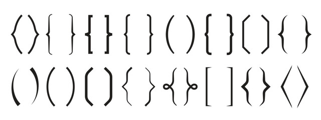 Wall Mural - black bracket set. vintage speech brackets, line text braces calligraphy symbols. curly punctuation 