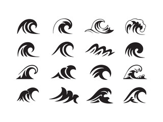 Collection of wave silhouettes vector isolated on white background