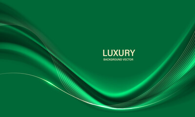 Wall Mural - abstract gold ribbon wave curve on green luxury background vector