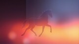 Horse silhouette against colorful mystic background in a dreamy landscape