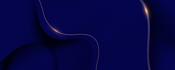 Wall Mural - dark blue abstract wave background with light lines and 3d curved design