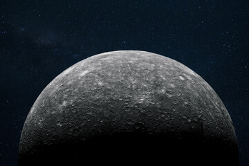 the surface of the moon with craters in outer space. moon with stars. high-resolution image capturin