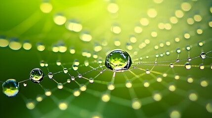 Water droplets on a spiderweb, close-up view.