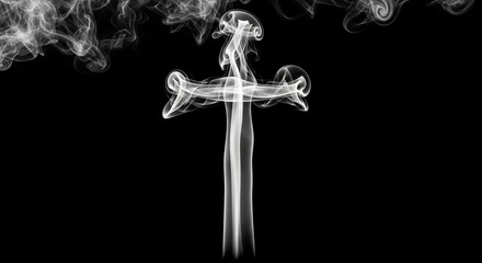 Wall Mural - smoke cross formation - abstract art, smoke cross, ethereal, spiritual, symbolic. represents faith, 