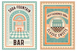 © Sombath - Stamp design with an old-fashioned soda fountain bar, checkerboard floor, retro font