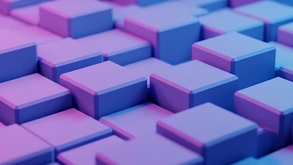 Isometric Purple And Blue Cubes Abstract Background In Three Dimensional Rendering