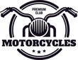 © WinWin - Stylish monochrome logo representing a motorcycle club, featuring handlebars and a headlight along with premium club inscription, ideal for branding and apparel design
