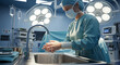 © nandoscrew - Surgeon washing hands at a sink in an operating room, preparing for surgery.