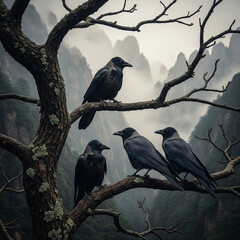 Wall Mural - ravens on a branch