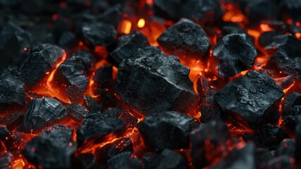 Wall Mural - A close-up shot of a bunch of coal on a grill, useful for backgrounds or textures