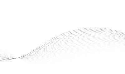 Wall Mural - dynamic particle waves in a halftone gradient form a flowing dot curve against a white backdrop, emb