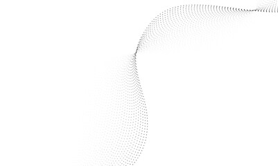 Wall Mural - dynamic particle waves in a halftone gradient form a flowing dot curve against a white backdrop, emb