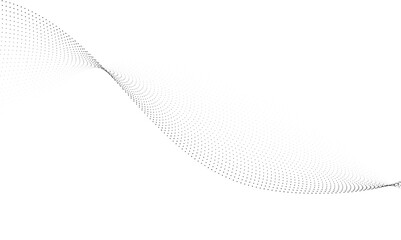 Wall Mural - dynamic particle waves in a halftone gradient form a flowing dot curve against a white backdrop, emb