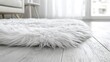 © Alienmarsh - Fluffy white rug on wooden floor, modern living room, sunlight. Home decor, website