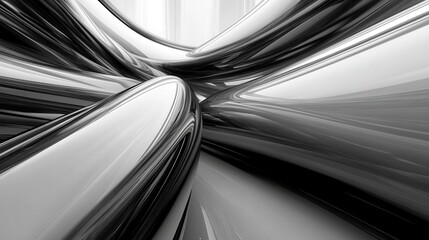 Wall Mural - Abstract Black and White Flowing Lines and Shapes in Modern Art
