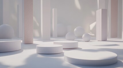 Wall Mural - abstract minimalist white geometric shapes in soft light environment