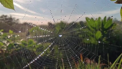 Ultra-Realistic Macro Shot of Dew Drops on Spiderweb