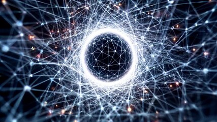 Wall Mural - Abstract Network Connections Futuristic Tunnel Bright Lights Dark Background