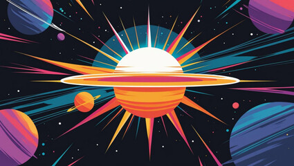 Wall Mural -  Illustration of a Cosmic Explosion and Planets in Space
