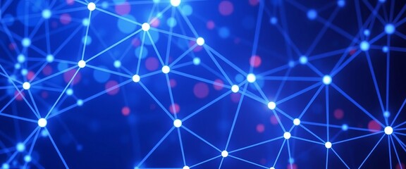 Wall Mural - Abstract blue network pattern, interconnected nodes, digital technology background,  design,  corporate