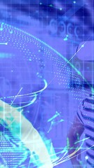 Sticker - animation of networks of connections and globe over woman wearing vr headset
