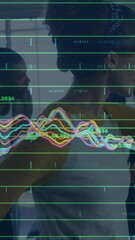 Sticker - animation of financial data processing over business people working in office