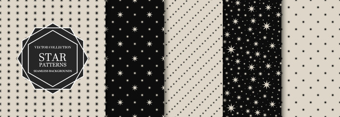 Wall Mural - collection of vector seamless minimalistic star patterns. modern stylish unusual prints. monochrome 