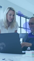 Sticker - animation of data processing over diverse business people in office