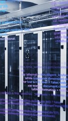 Wall Mural - animation of multicolored computer language over data server racks in server room