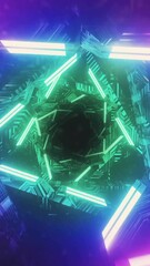 Wall Mural - animation of glowing spinning neon tunnel over black background