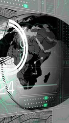 Wall Mural - rotating globe with data points and charts, global network analysis animation