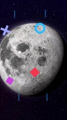Wall Mural - Moon with visible craters and stars in animated dark night sky