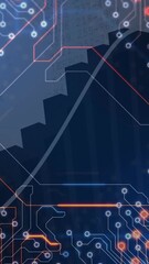 Wall Mural - animation of circuit board pattern overlaying abstract geometric shapes and lines