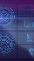 Wall Mural - graphs and circular patterns over digital interface with futuristic animation background