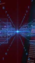 Wall Mural - numbers and code animating on red background, digital encryption and data processing