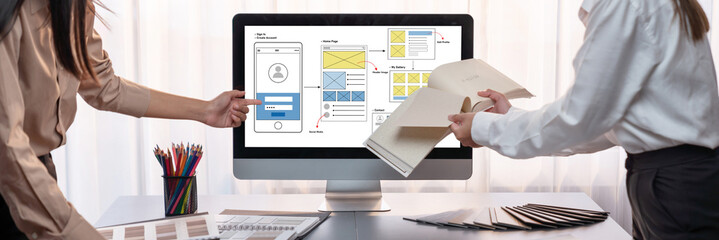 Wall Mural - ux ui design process for brisk mobile application and website . creative prototype of wireframe for 