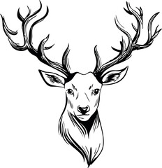 Wall Mural - black and white illustration of a majestic deer head with large antlers. vector illustration