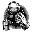 © Zahidul Creative - Hand examines bubbling liquid in magnifying glass with mortar and pestle