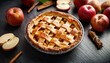 © Jaida - delicious homemade lattice apple pie on rustic slate background with ingredients