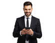 © MSTROJINA - Man in suit using smartphone, PNG transparent