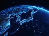 夜の地球に浮かぶ日本とアジアのネットワーク