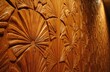 © Pete - Intricate wood carving Art Deco inspired geometric fan patterns. Hand-painted wallpaper texture features warm wood grain with raised relief detail, evoking vintage luxury, sophisticated craftsmanship