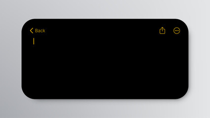 Black notes ui vector displaying a cursor and back arrow icon. Digital interface for note usage in modern application concept.