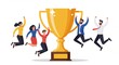 © arpln - Business Team Success concept. Vector illustration in a flat style of a group of people jumping for joy in front of a large golden cup. Isolated on background.