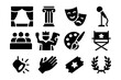 © LOBSTER LARRY - Theater symbols: icon set featuring drama masks, stage, and tools